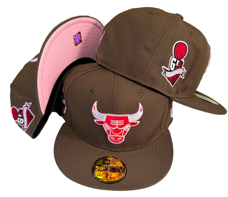 Chicago Bulls Brown Fitted Hat With Pink Undervisor