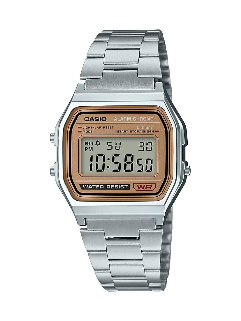Casio A158WA-1 Watch -Silver With A Golden Accent